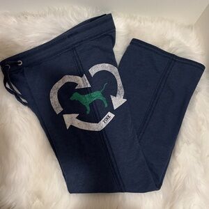 PINK Victoria's Secret Navy Joggers with Iconic Monogram Green Dog Design
